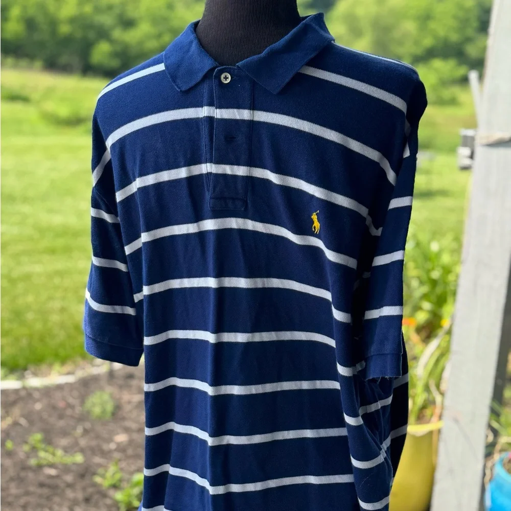 Polo by Ralph Lauren Men's Blue and White Striped Polo